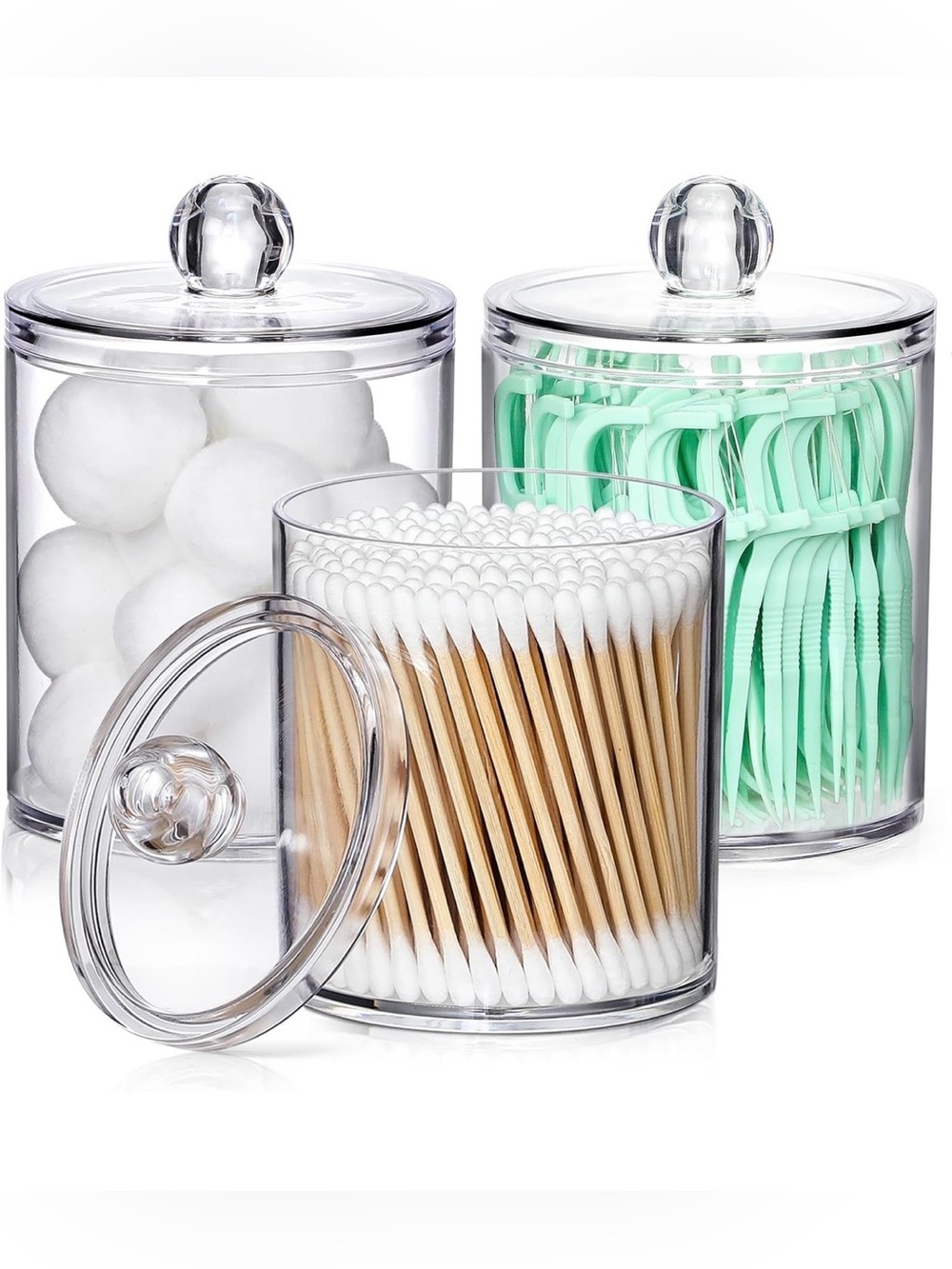 Clear Acrylic Cotton Swab and Bathroom Organizer Jar Set (2)